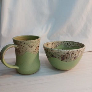 AGRA Studio Pottery Stoneware Mug and Bowl Set Mint Chocolate Chip